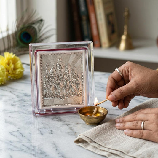 Divine Shiv Parivar Silver-Plated Frame | Lord Shiva Family Acrylic Idol for Home Decor & Gifting