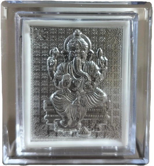 Lord Ganesha Silver-Plated Frame (9x11 cm) | Acrylic Mini Ganesh Idol for Home Decor, Car & Gifting
