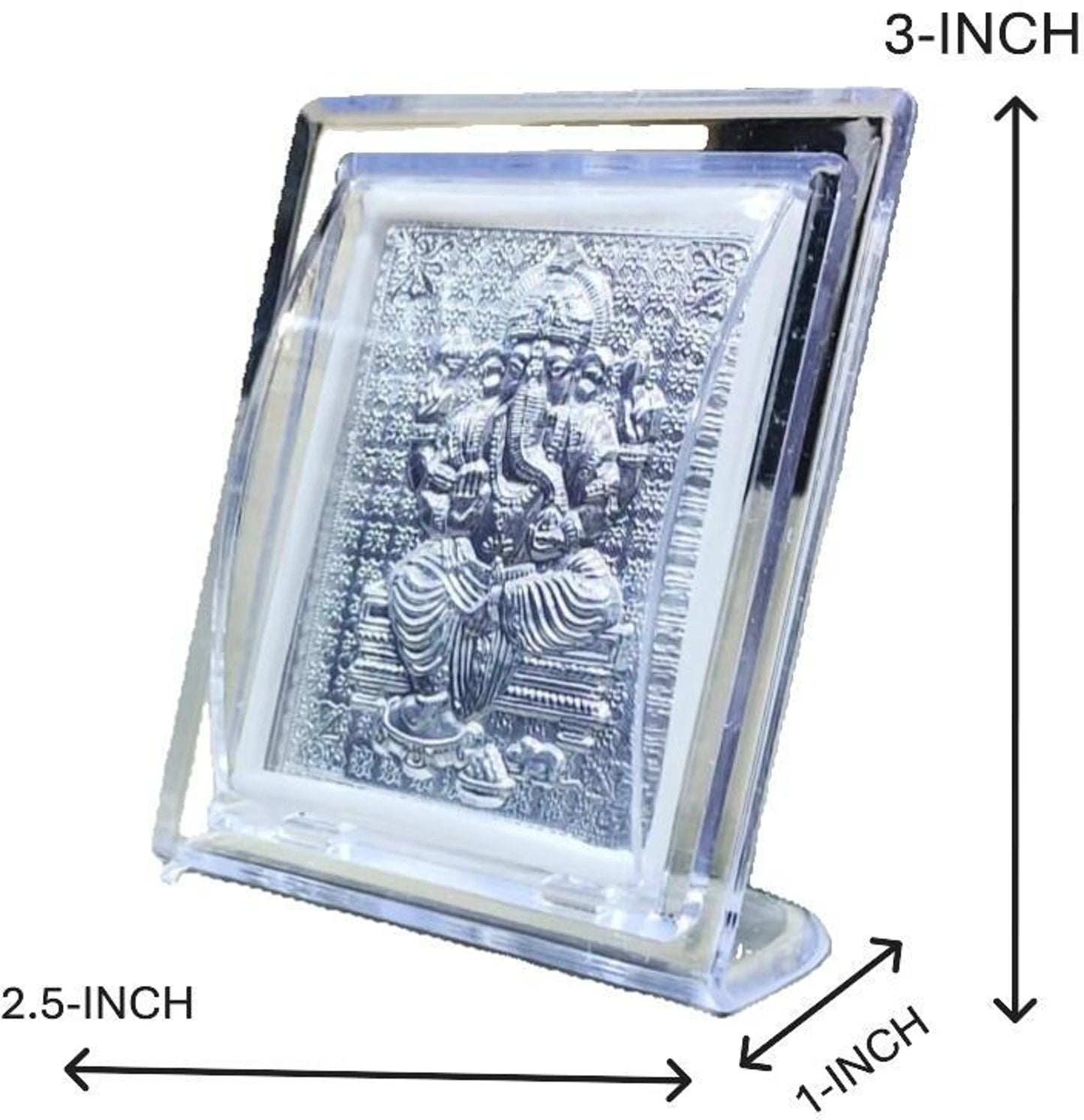 Lord Ganesha Silver-Plated Frame (9x11 cm) | Acrylic Mini Ganesh Idol for Home Decor, Car & Gifting