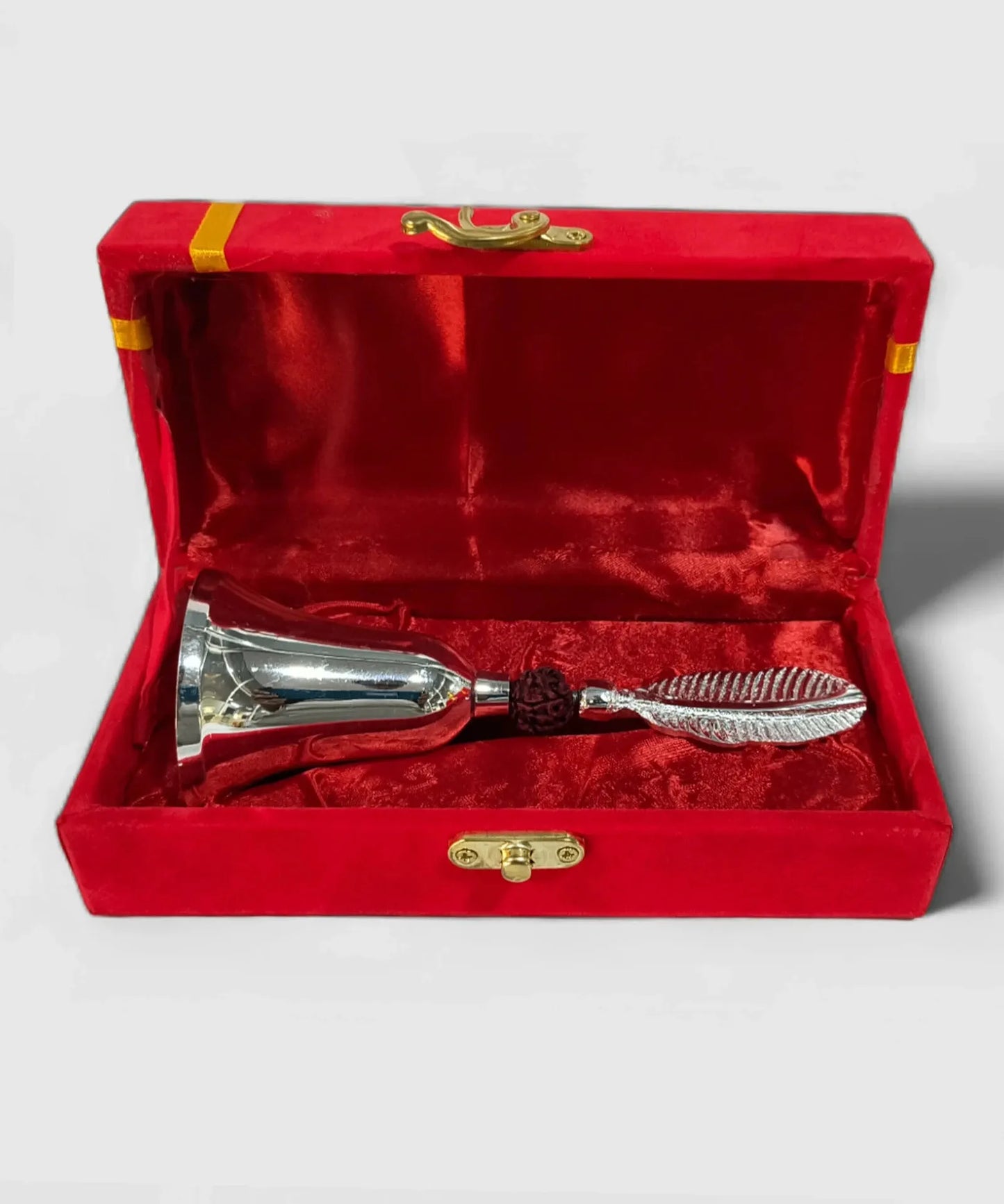 Premium German Silver Rudraksh Pooja Bell | Velvet Gift Box | Wedding & Religious Function Return Gift