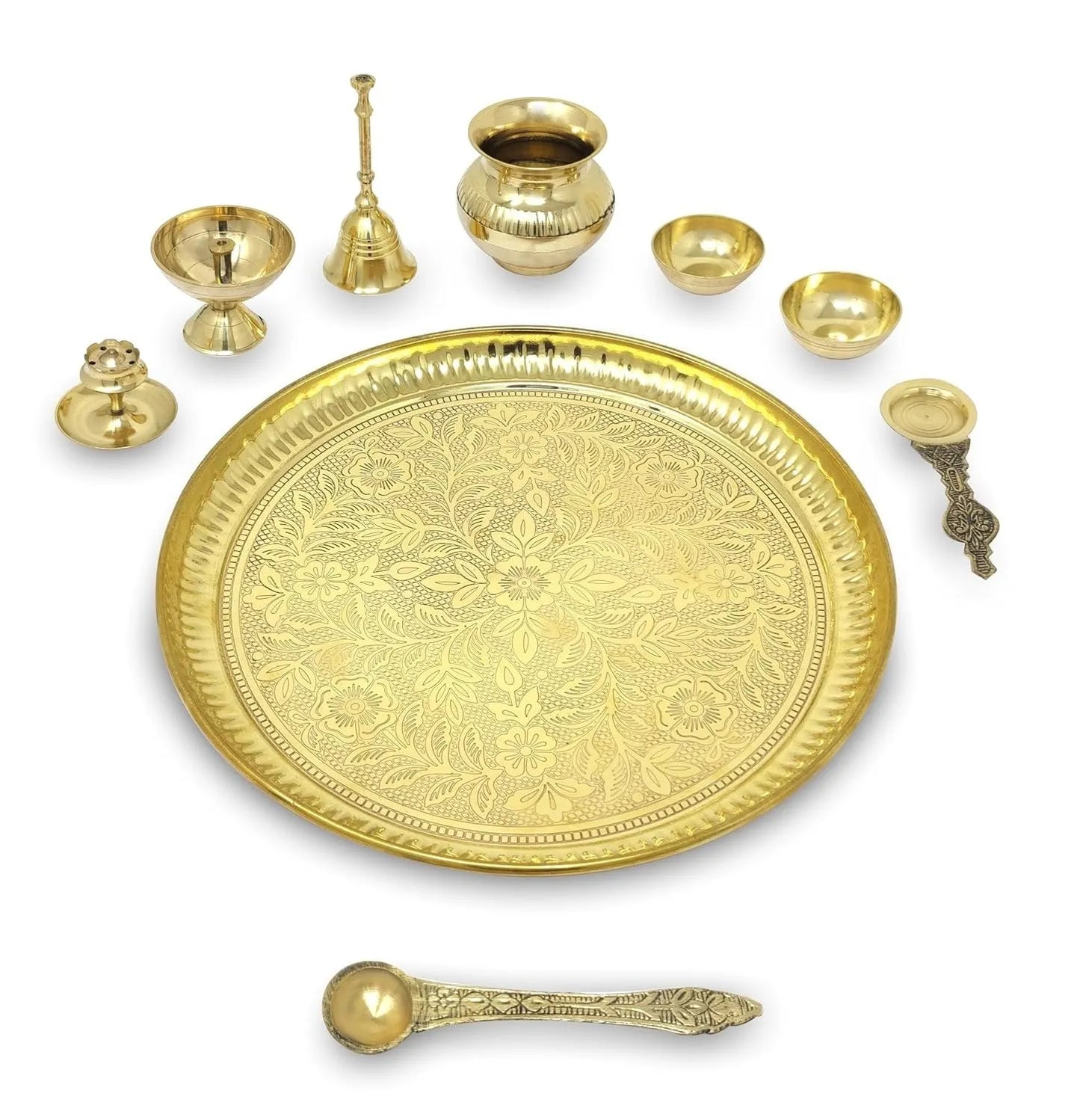 Premium German Silver Golden Pooja Thali Set | Blue Velvet Box | Wedding & Diwali Return Gift | Home Mandir