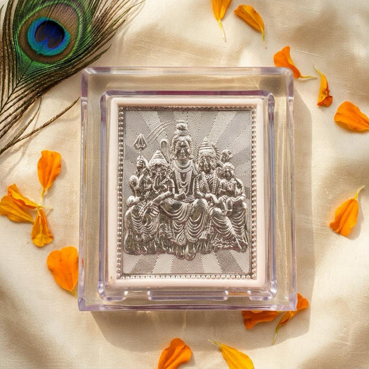 Divine Shiv Parivar Silver-Plated Frame | Lord Shiva Family Acrylic Idol for Home Decor & Gifting