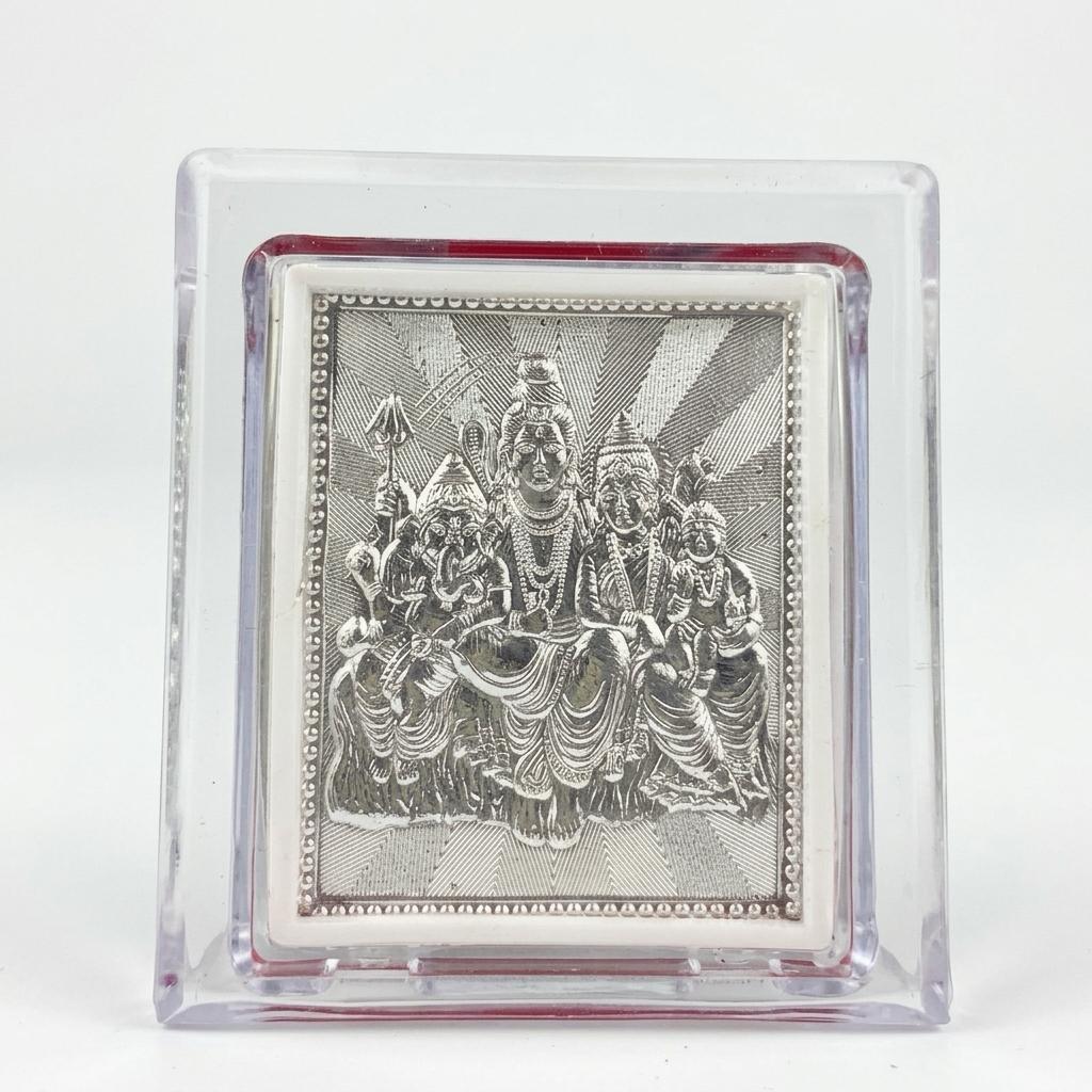 Divine Shiv Parivar Silver-Plated Frame | Lord Shiva Family Acrylic Idol for Home Decor & Gifting