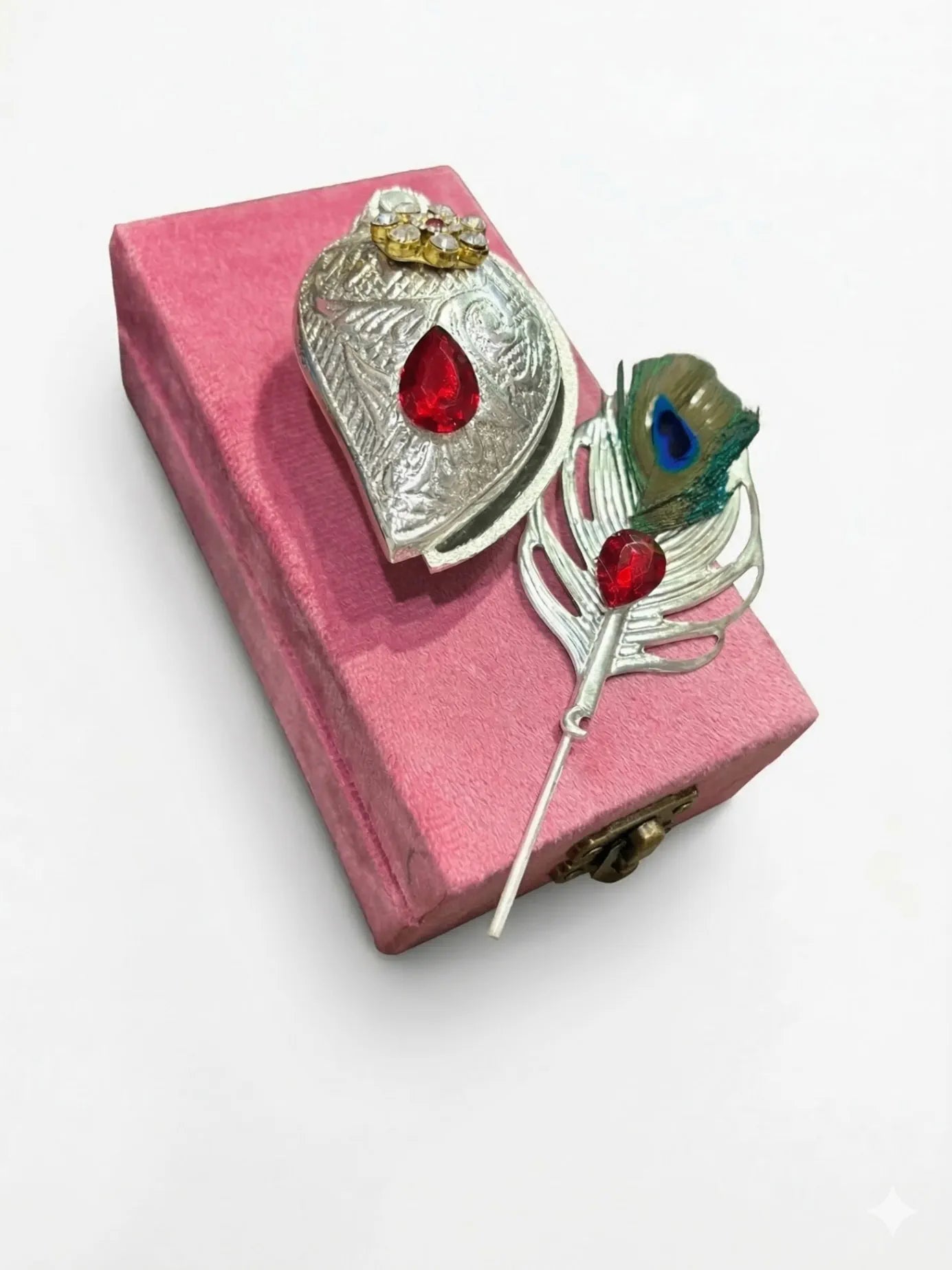 German Silver Morpankh Kumkum Holder with Velvet Gift Box | Wedding & Pooja Return Gift | Premium German Silver Set