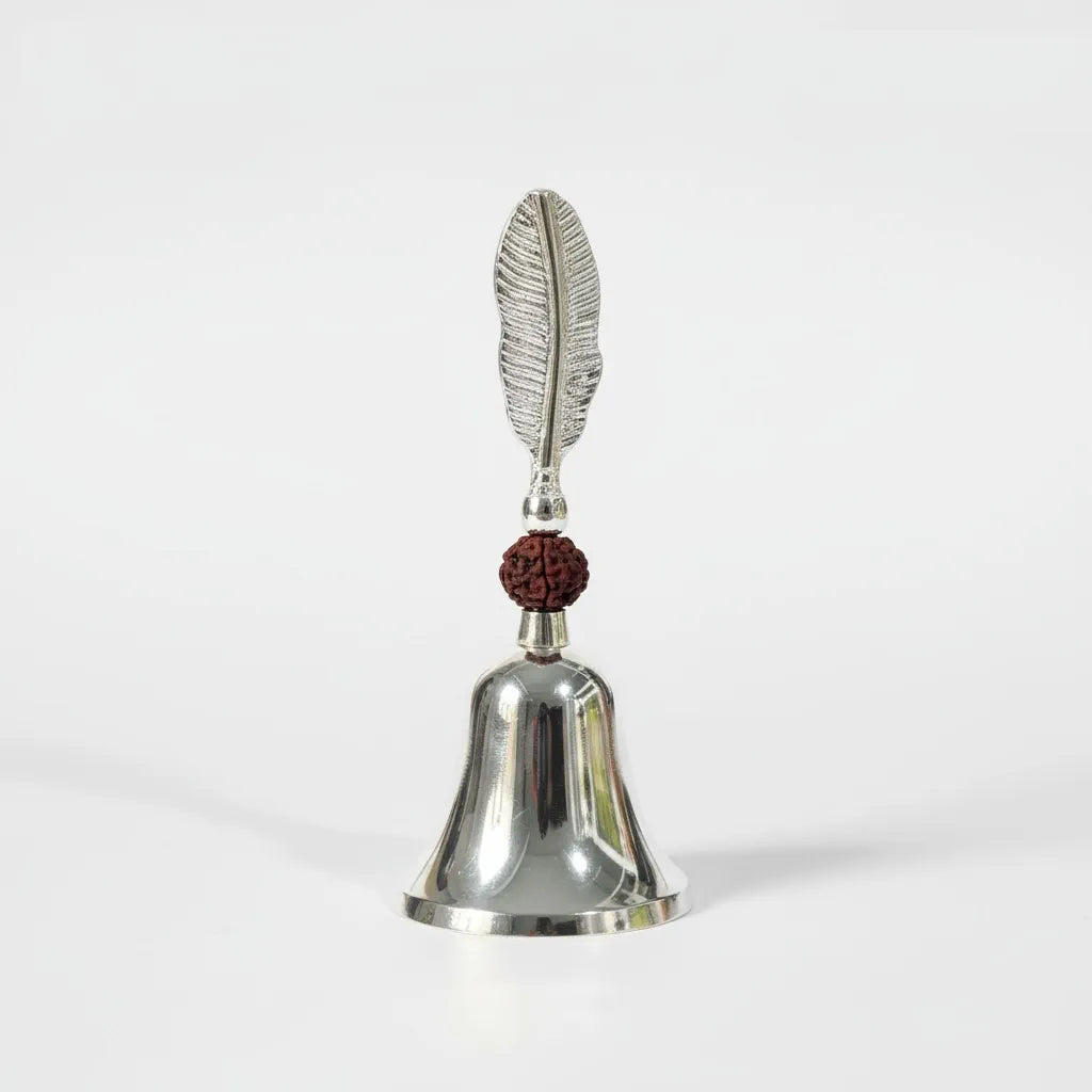 Premium German Silver Rudraksh Pooja Bell | Velvet Gift Box | Wedding & Religious Function Return Gift
