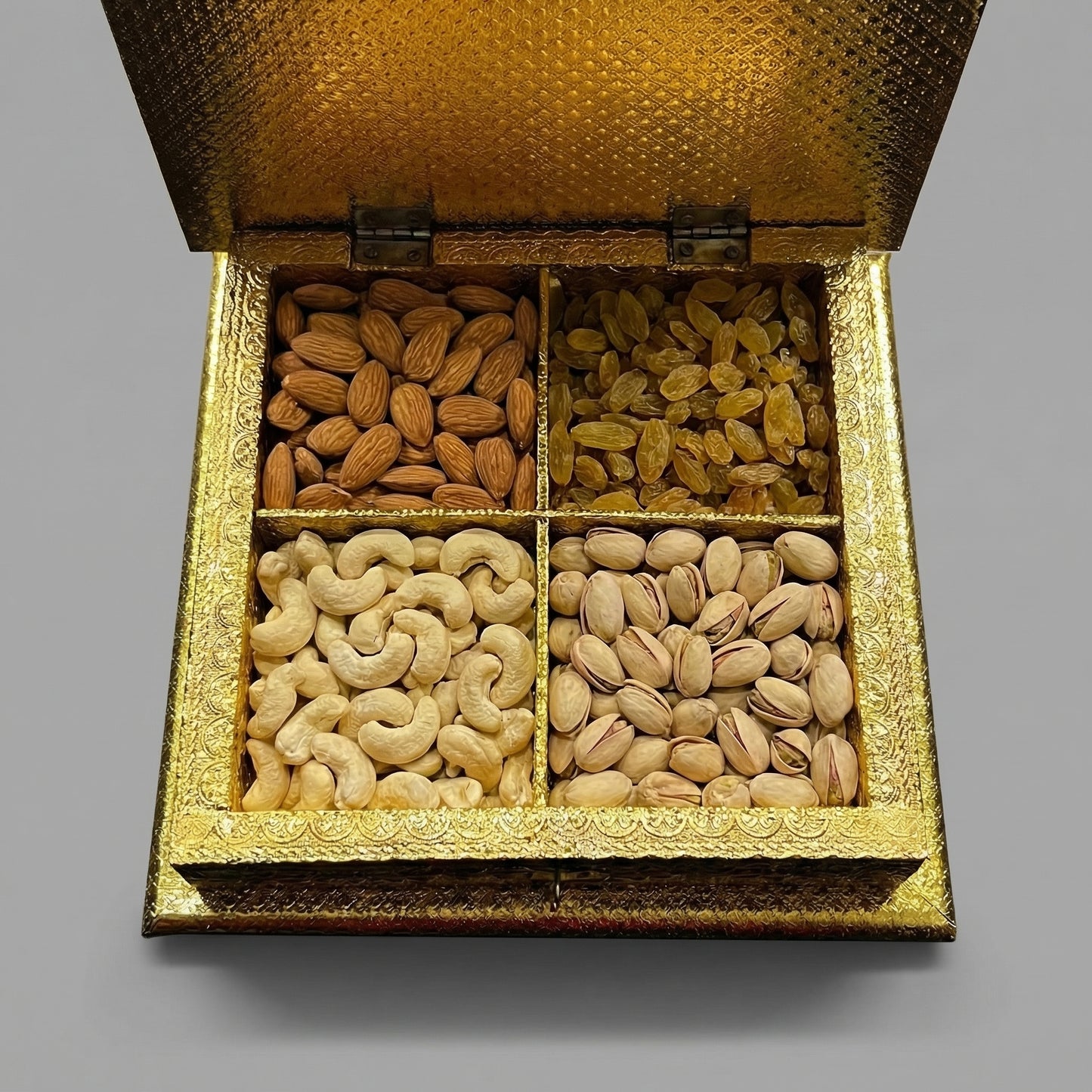 Royal Meenakari Elephant Dry Fruit Box | Golden Handcrafted 8x8 Inches Mithai & Dry Fruit Gift Box for Wedding Return Gifts & Festive Hampers