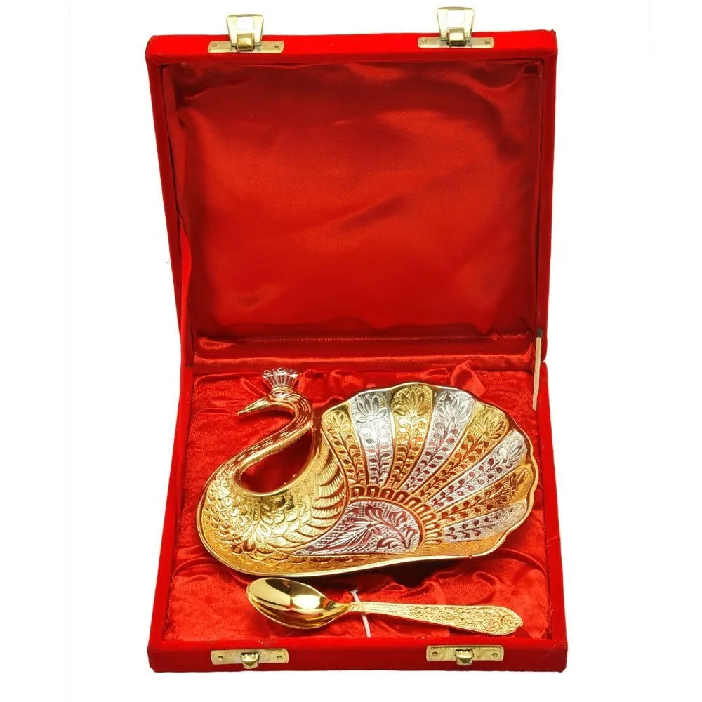 German Silver Peacock Plate with Spoon | Return Gift