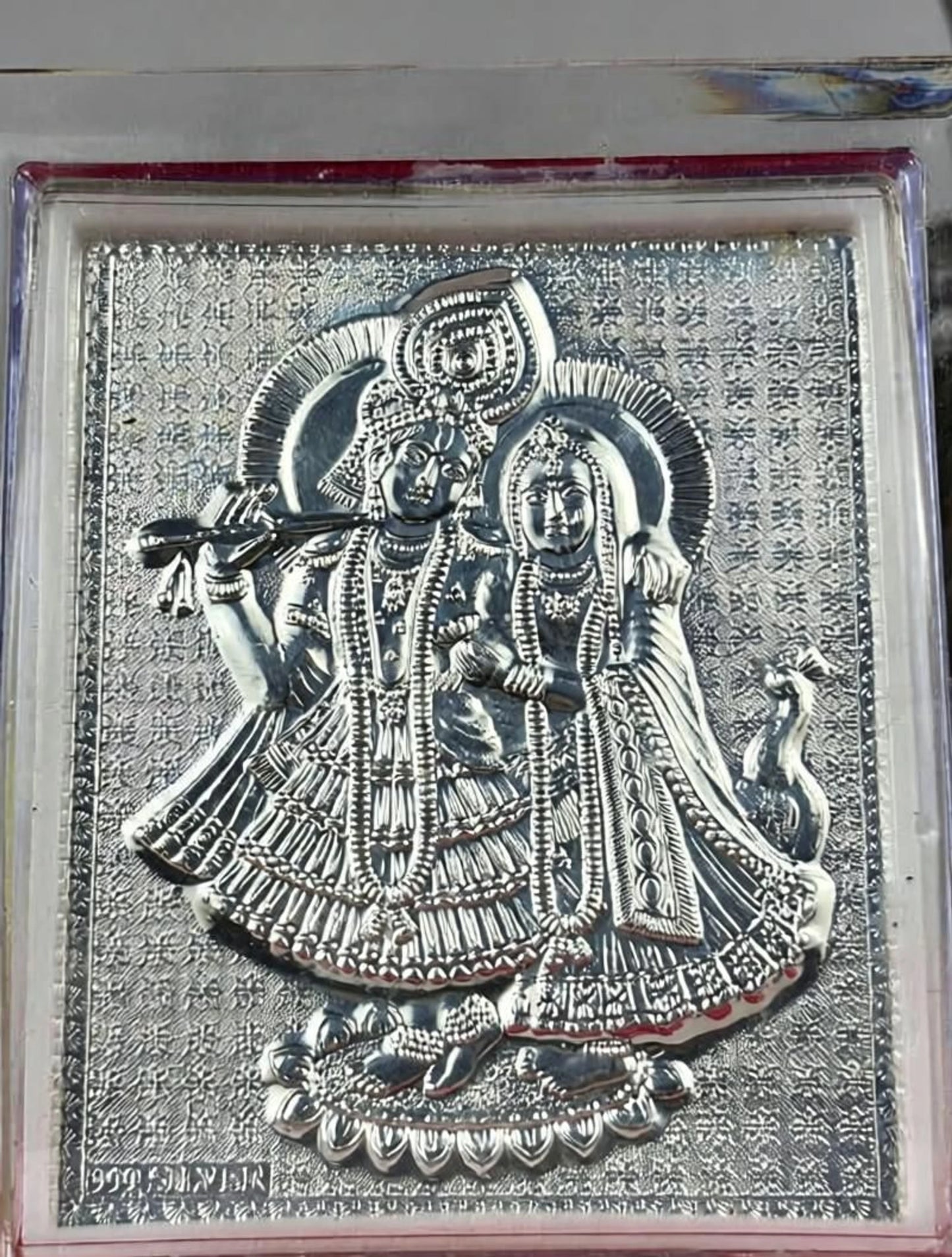 Radha Krishna Silver-Plated Frame (9x11 cm) | Acrylic Mini Idol for Home Decor & Spiritual Gifting