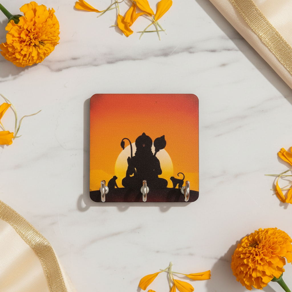 Hanuman Ji Wooden Key Holder | 3 Hooks (3.5x5 Inch)