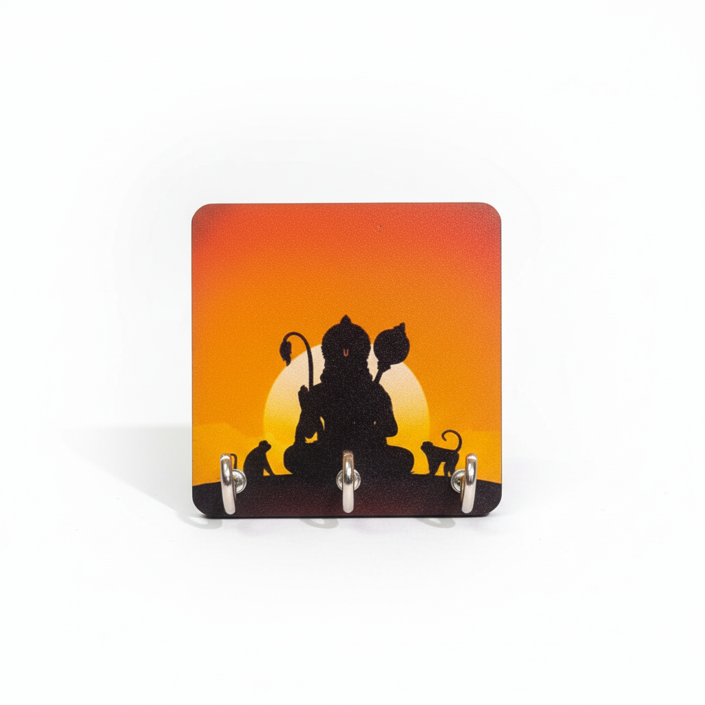 Hanuman Ji Wooden Key Holder | 3 Hooks (3.5x5 Inch)