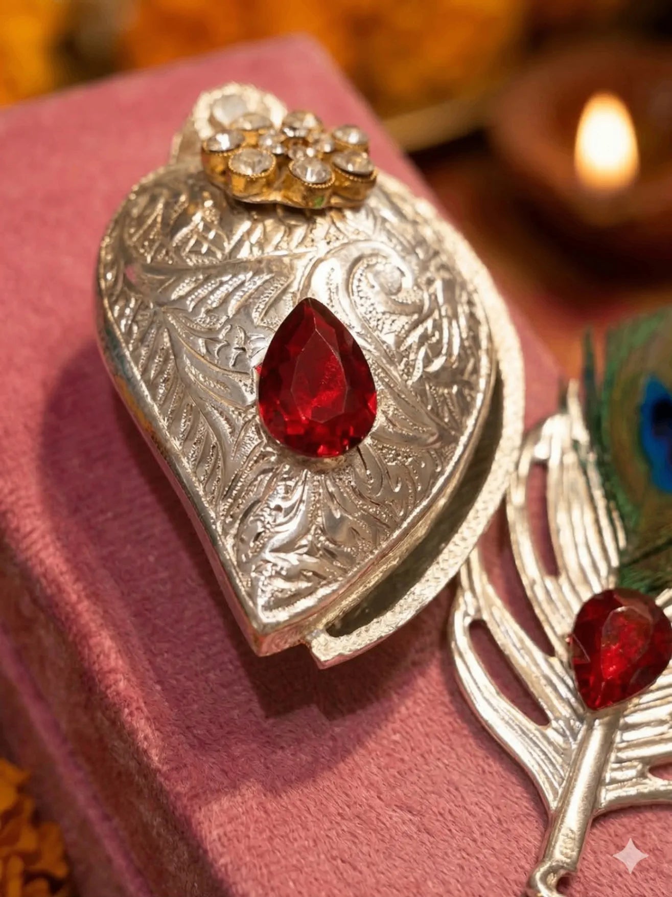 German Silver Morpankh Kumkum Holder with Velvet Gift Box | Wedding & Pooja Return Gift | Premium German Silver Set