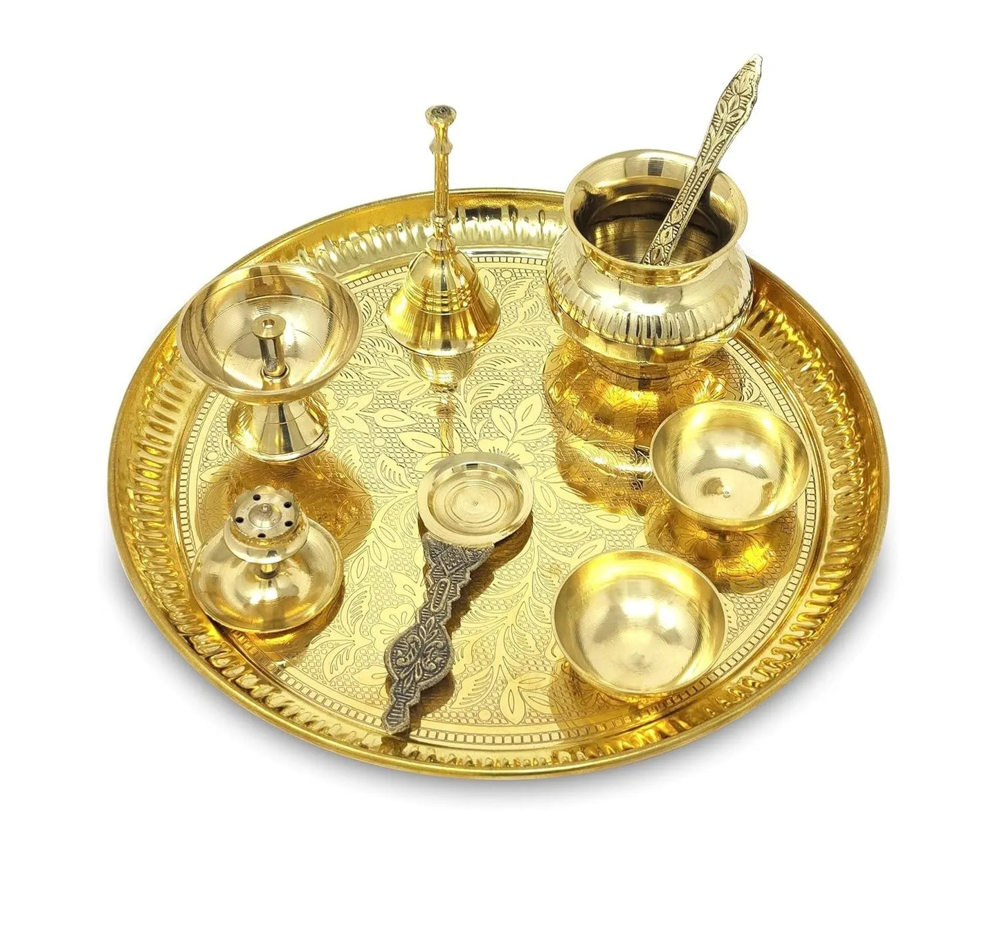 Premium German Silver Golden Pooja Thali Set | Blue Velvet Box | Wedding & Diwali Return Gift | Home Mandir